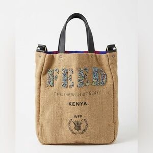 FEED Projects Kenya Beaded Burlap Tote Bag Artisan Handmade Boho WFP Like New